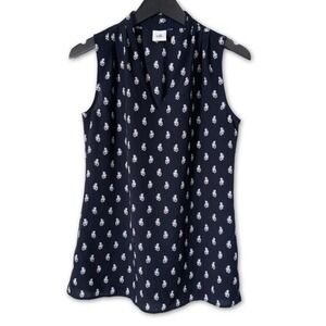 Cabi Sleeveless‎ Blouse Womens S Navy Blue Floral Print V-Neck Tank Top Preppy